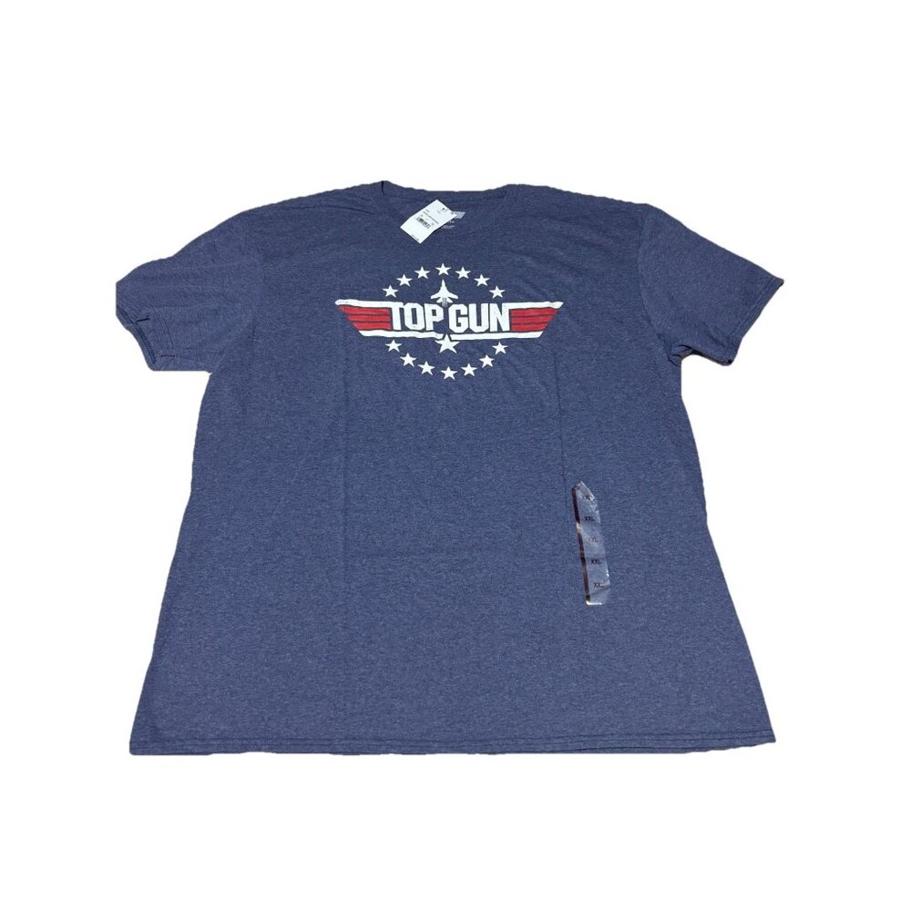 TOP GUN print NAVY Blue men's t-shirt cotton short sleeve Crewneck 2XL size